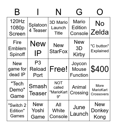 Switch 2 Direct Bingo Card