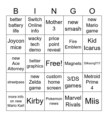 switch 2 Bingo Card