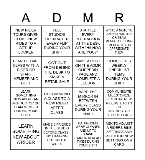 ADMR STAFF BINGO Card