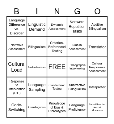 Chapter 9: Culturally Responsive Assessment Bingo Card