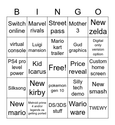 Switch 2 Bingo Card