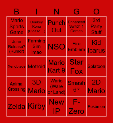 Switch 2 Direct Bingo Card