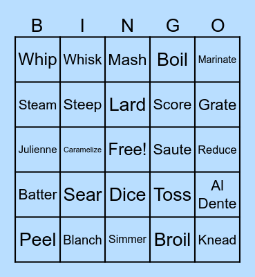 Cooking Vocabulary Bingo Card