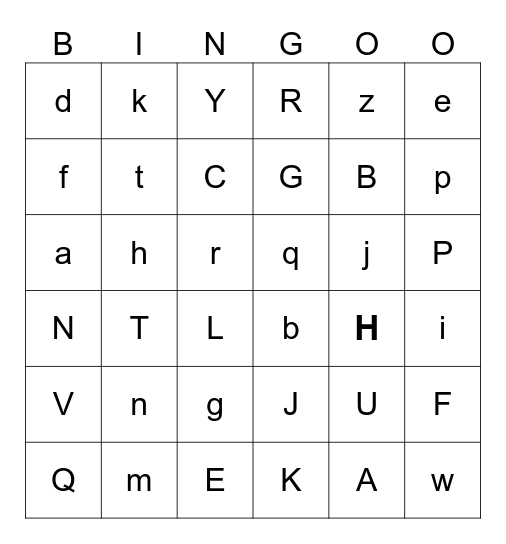Buchstaben Bingo Card