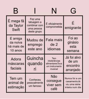 Encontra a pessoa que faz o Match! Bingo Card
