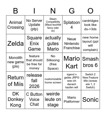 Switch 2 Direct Bingo Card