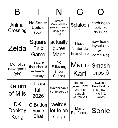 Switch 2 Direct Bingo Card