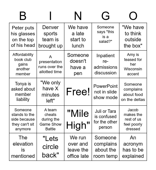 Denver Onsite Bingo Card