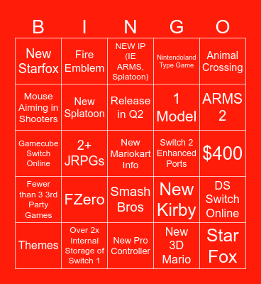 Switch 2 Bingo Card
