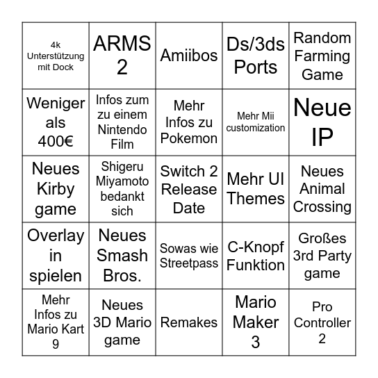 Switch 2 Direct Bingo Card