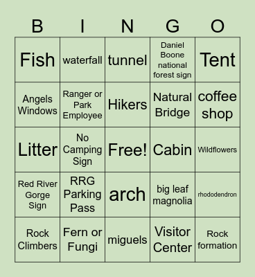 Red River Gorge Bingo Card