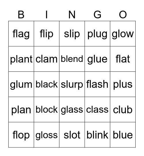 L Blends Bingo Card