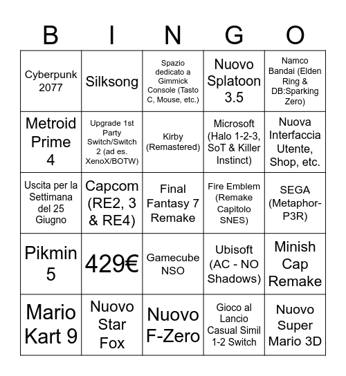 SWITCH 2 Bingo Card