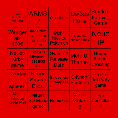 Switch 2 Direct Bingo Card