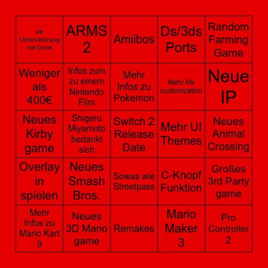 Switch 2 Direct Bingo Card