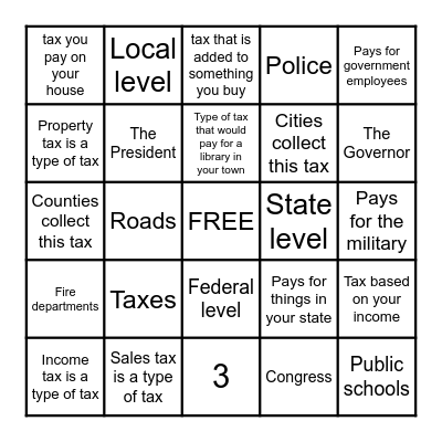 Taxes Bingo Card