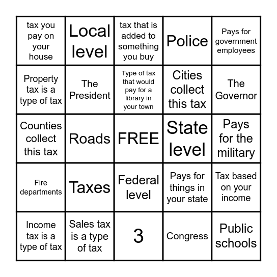 Taxes Bingo Card