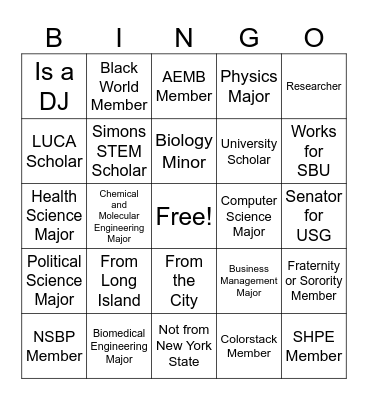 BLISS Mentorship Social Hour Bingo Card