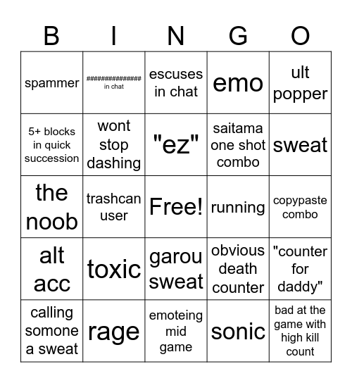 tsb bingo Card