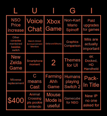 Switch 2 Bingo ohhhh Bingo Card