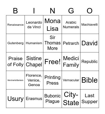 Renaissance Jingo Bingo Card