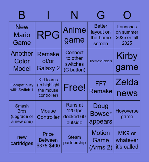 Switch 2 Direct Bingo Card