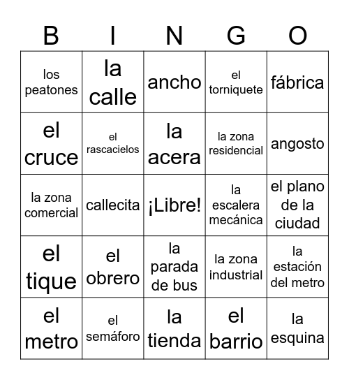 La ciudad (tarjeta 1) Bingo Card