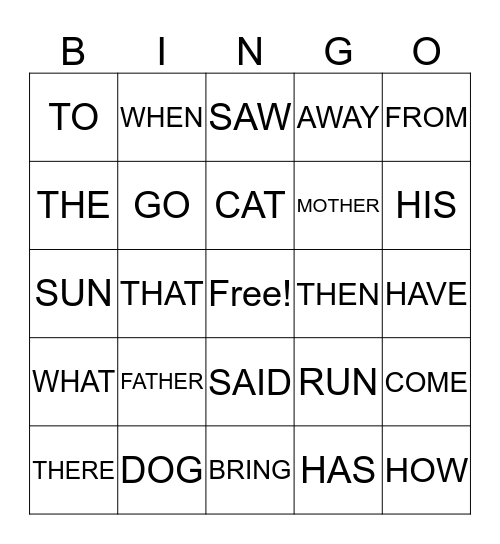 SIGHT WORDS Bingo Card
