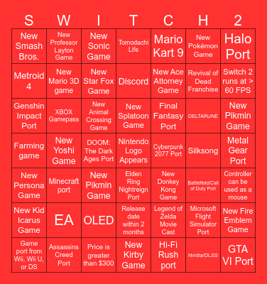Switch 2 Direct Bingo Card