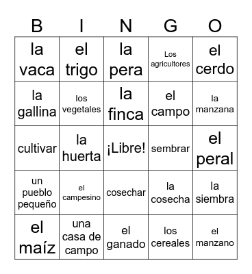 El campo tarjeta 1 Bingo Card