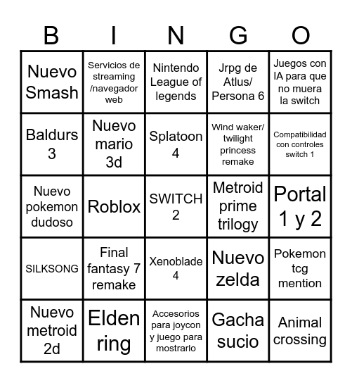 SWITCH BINGO Card