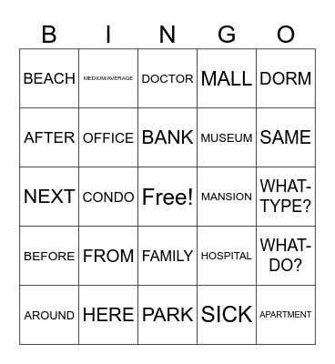 Housing and Places: ASL 1 Bingo Card