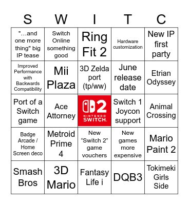 Switch 2 Bingo Card