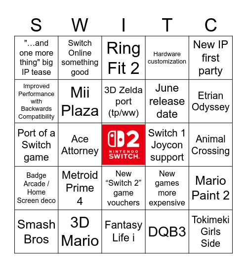 Switch 2 Bingo Card
