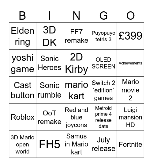 Untitled Bingo Card