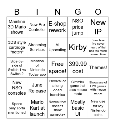 Switch 2 Direct Bingo Card