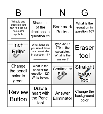 4th Grade Test Nav Bingo Card