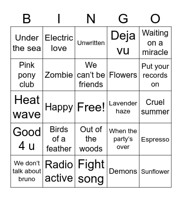 Musical bingo Card