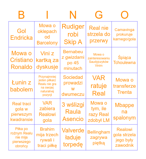 Real Madryt live bingo (home) Bingo Card
