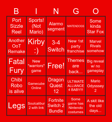 Switch 2 Bingo Card