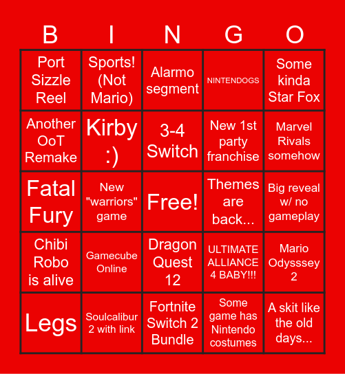 Switch 2 Bingo Card