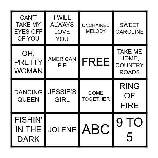 SONG BINGO Card