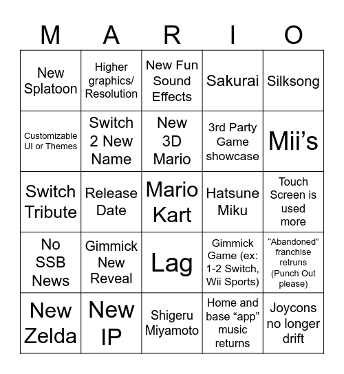 Switch 2 Direct Bingo Card