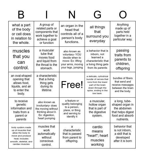 5th Grade Science Review Bingo Card