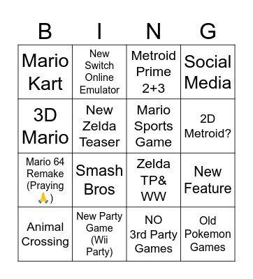 Nintendo Direct Bingo Card