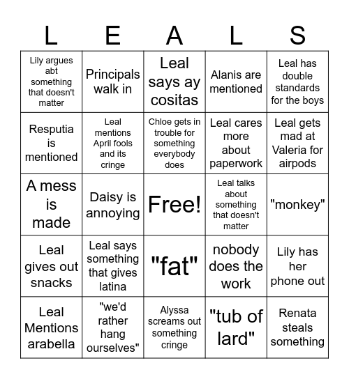 ELA bingo card Bingo Card