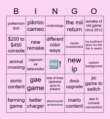 🩷 switch 2 bingo !🩷 Bingo Card