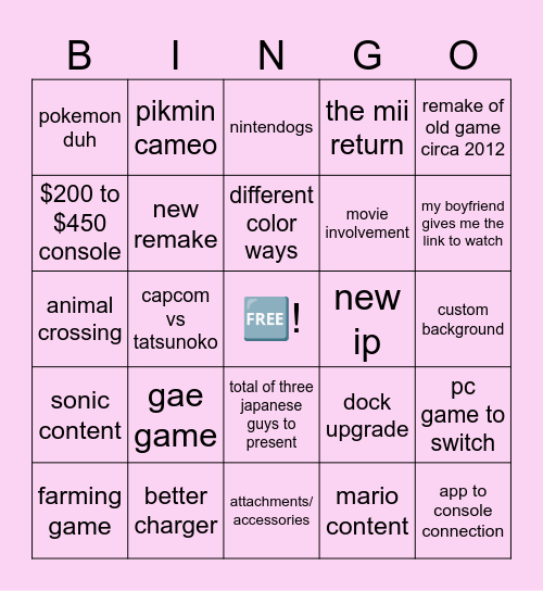 🩷 switch 2 bingo !🩷 Bingo Card