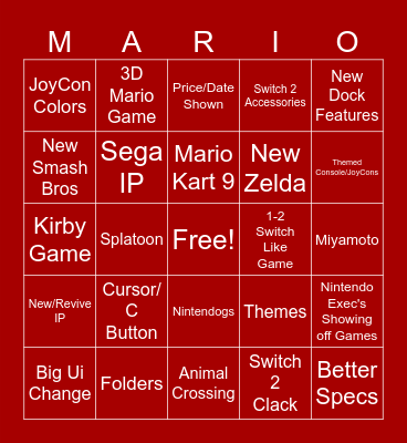 Switch 2 Bingo Card