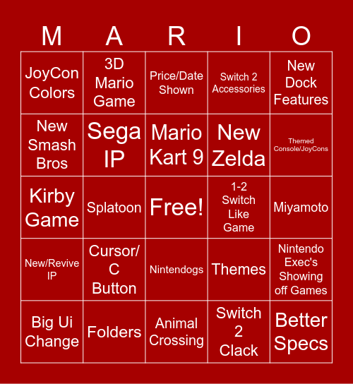 Switch 2 Bingo Card